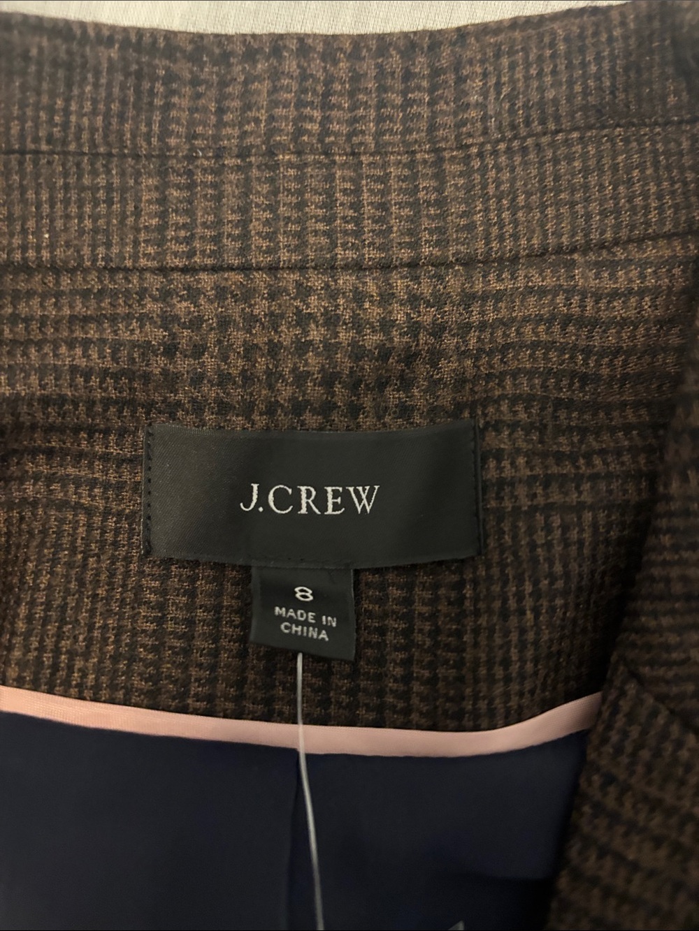 J.Crew Double-Breasted Blazer Wool Blend Chocolate houndstooth plaid SZ 8 NWT - Picture 3 of 12